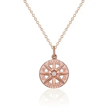 Small-Rose-gold-pendant-with-diamond-center Small Rose gold Compass Rose pendant with diamond center